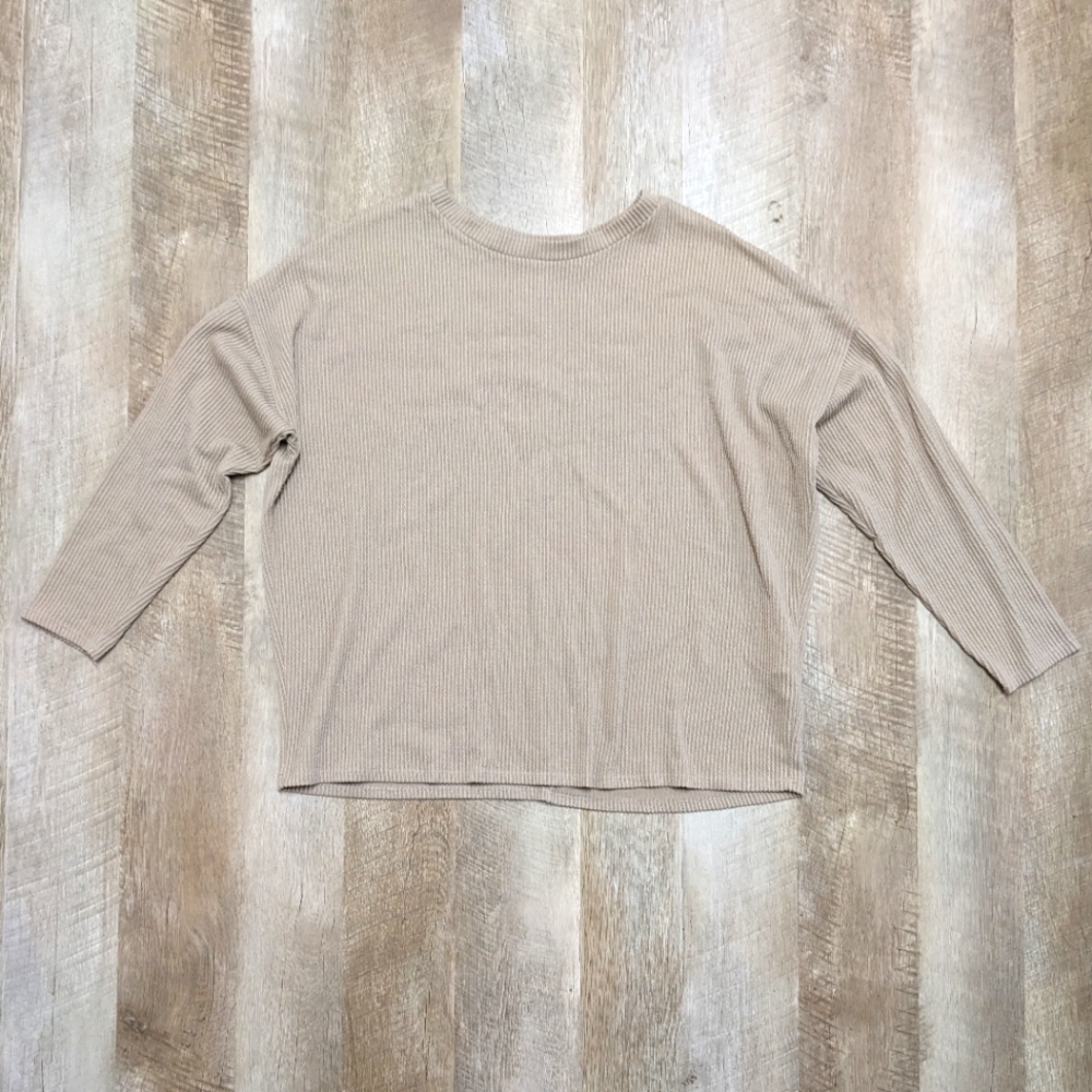 Cherish Neutral Beige Ribbed Sweater Top
